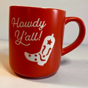 Howdy Yall Coffee Mug Cup Peach Colored Cowboy Boot Threshold Stoneware New